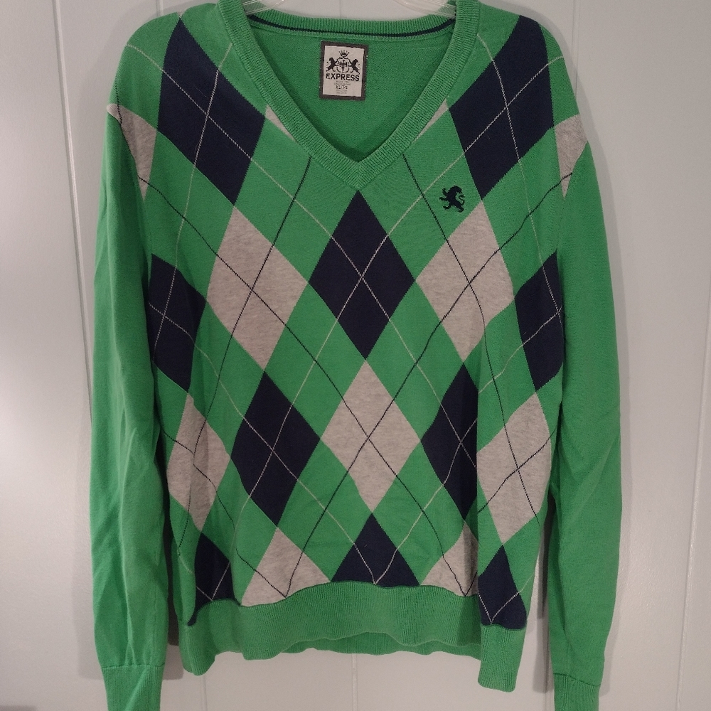 Express bright green argile sweater v neck Xl/TG FREE SHIPPING argile green blue